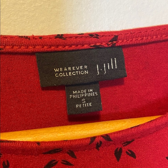 J Jill Wearever Collection Dress Women Small Petite Red Black Floral Long Sleeve - Picture 5 of 11